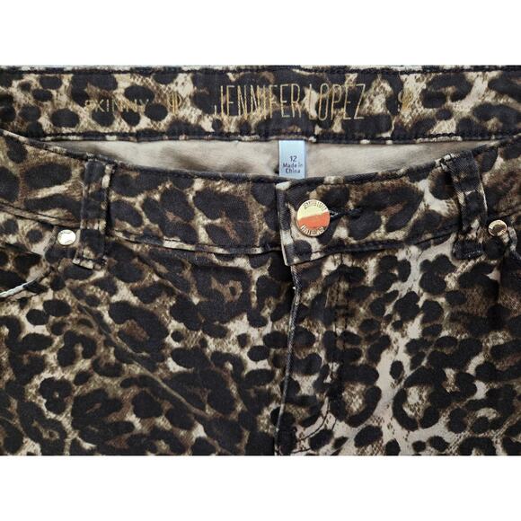 Jennifer Lopez Leopard Print Skinny Jeans -Size 12 Stretchy Party Cheetah - Picture 2 of 8